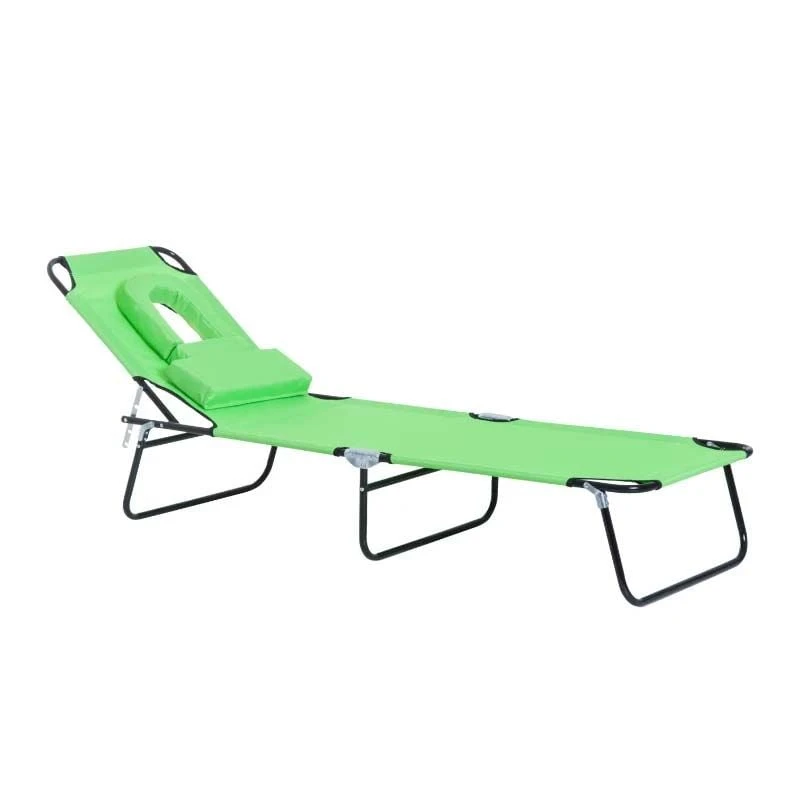 Outsunny Reclining Sun Lounger With Pillow - Green - 84B-002GN 2 Outsunny Reclining Sun Lounger With Pillow - Green - 84B-002GN - Image 2