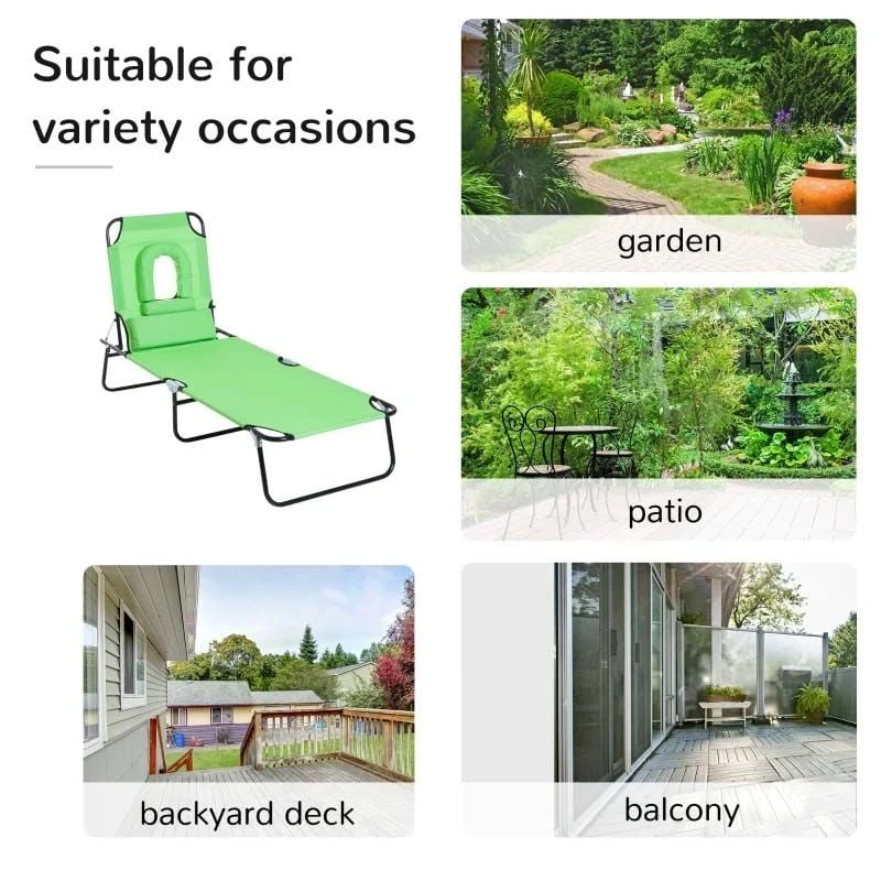 Outsunny Reclining Sun Lounger With Pillow - Green - 84B-002GN 5 Outsunny Reclining Sun Lounger With Pillow - Green - 84B-002GN - Image 5