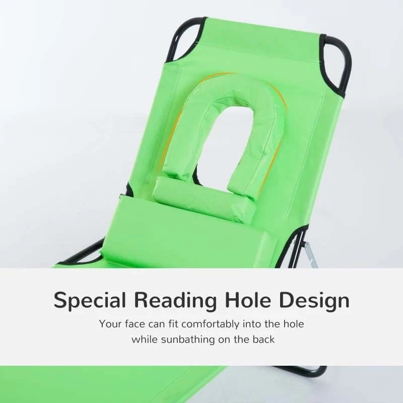 Outsunny Reclining Sun Lounger With Pillow - Green - 84B-002GN 7 Outsunny Reclining Sun Lounger With Pillow - Green - 84B-002GN - Image 7