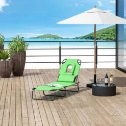 Outsunny Reclining Sun Lounger With Pillow - Green - 84B-002GN 19 Outsunny Reclining Sun Lounger With Pillow - Green - 84B-002GN -OUTSUNNY Sales Shop o u outsunny 84b 002gn lifestyle