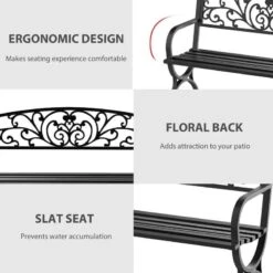 Outsunny Powder Coated Steel Garden Bench 1270x600x850mm - Black - 84B-009 -OUTSUNNY Sales Shop o u outsunny 84b 009 3