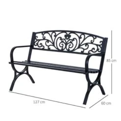 Outsunny Powder Coated Steel Garden Bench 1270x600x850mm - Black - 84B-009 -OUTSUNNY Sales Shop o u outsunny 84b 009 dimensions
