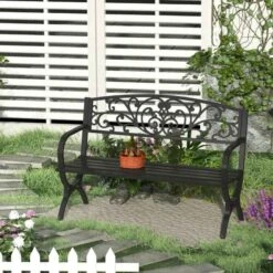 Outsunny Powder Coated Steel Garden Bench 1270x600x850mm - Black - 84B-009 -OUTSUNNY Sales Shop o u outsunny 84b 009 lifestyle