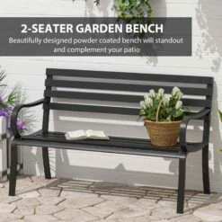 Outsunny 2 Seater Metal Garden Bench - Black - 84B-010 -OUTSUNNY Sales Shop o u outsunny 84b 010 2