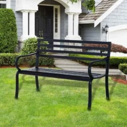 Outsunny 2 Seater Metal Garden Bench - Black - 84B-010 -OUTSUNNY Sales Shop o u outsunny 84b 010 lifestyle