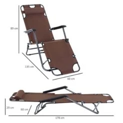 Outsunny Reclining Sun Lounger With Pillow - Brown - 84B-043BN -OUTSUNNY Sales Shop o u outsunny 84b 043bn dimensions