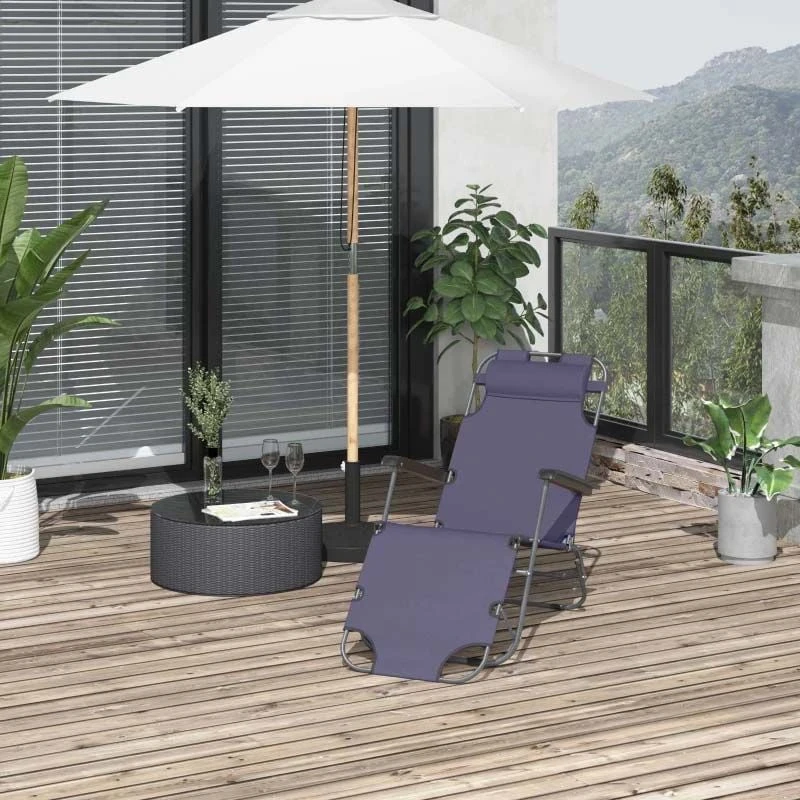 Outsunny Reclining Sun Lounger With Pillow - Grey - 84B-043GY 9 Outsunny Reclining Sun Lounger With Pillow - Grey - 84B-043GY - Image 9