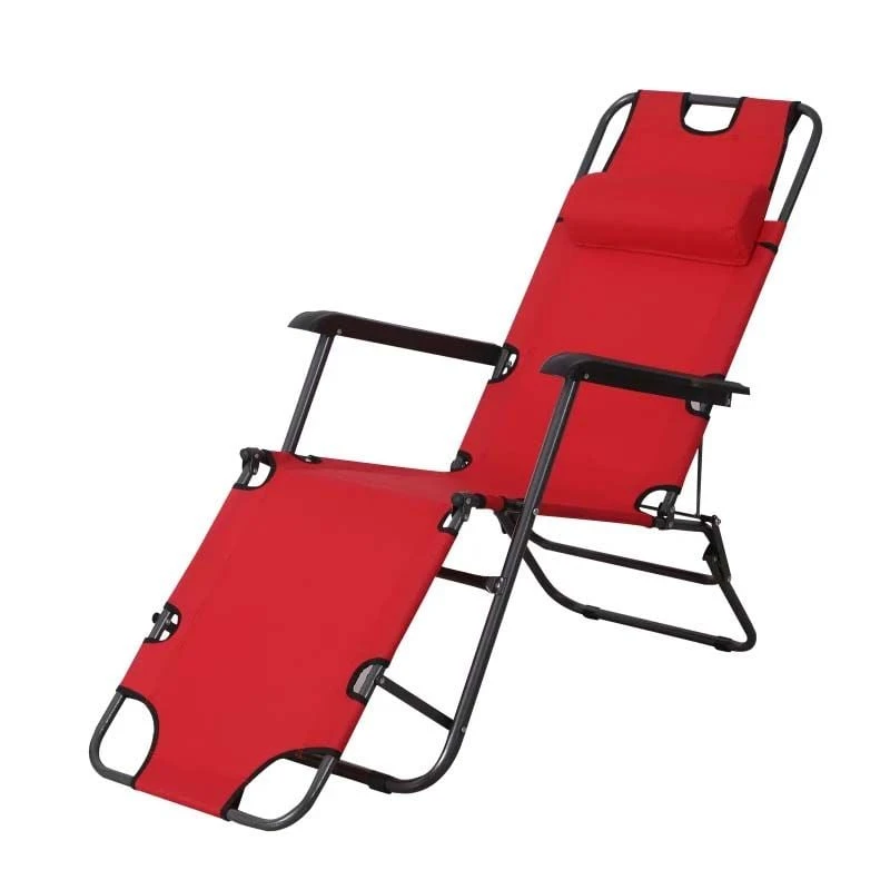 Outsunny Reclining Sun Lounger With Pillow - Red- 84B-043RD 2 Outsunny Reclining Sun Lounger With Pillow - Red- 84B-043RD - Image 2