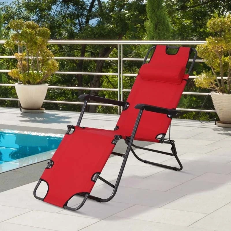 Outsunny Reclining Sun Lounger With Pillow - Red- 84B-043RD 9 Outsunny Reclining Sun Lounger With Pillow - Red- 84B-043RD - Image 9