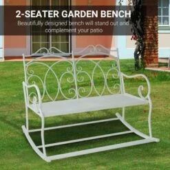 Outsunny Iron Rocking Garden Bench - White - 84B-078 -OUTSUNNY Sales Shop o u outsunny 84b 078 2