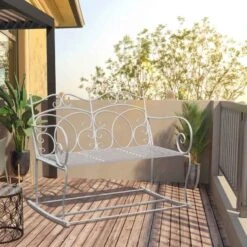 Outsunny Iron Rocking Garden Bench - White - 84B-078 -OUTSUNNY Sales Shop o u outsunny 84b 078 lifestyle