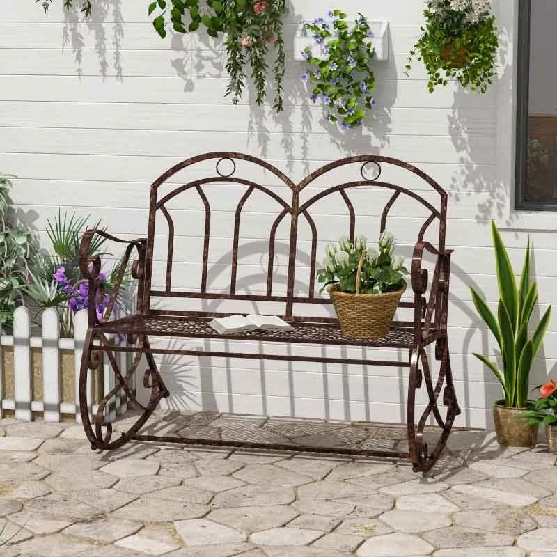 OUTSUNNY Outdoor Iron Rocking Garden Chair - Bronze Red - 84B-081 1 OUTSUNNY Outdoor Iron Rocking Garden Chair - Bronze Red - 84B-081