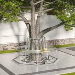 Outsunny Round Tree Seat Garden Bench - Silver - 84B-123 -OUTSUNNY Sales Shop o u outsunny 84b 123 lifestyle