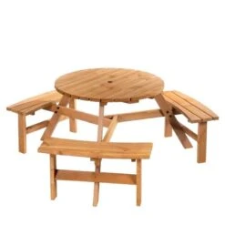 Outsunny 6-Seater Round Garden Picnic Table Set - Fir Wood - 84B-163 14 Outsunny 6-Seater Round Garden Picnic Table Set - Fir Wood - 84B-163 -OUTSUNNY Sales Shop o u outsunny 84b 163 full set2