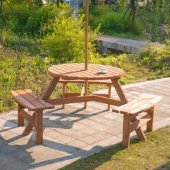 Outsunny 6-Seater Round Garden Picnic Table Set - Fir Wood - 84B-163 15 Outsunny 6-Seater Round Garden Picnic Table Set - Fir Wood - 84B-163 -OUTSUNNY Sales Shop o u outsunny 84b 163 outdoor