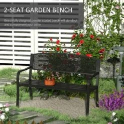 Outsunny 2 Seater Steel Garden Bench - Black - 84B-182BK -OUTSUNNY Sales Shop o u outsunny 84b 182bk 2
