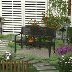 Outsunny 2 Seater Steel Garden Bench - Black - 84B-182BK -OUTSUNNY Sales Shop o u outsunny 84b 182bk lifestyle