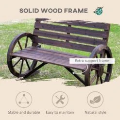 Outsunny Wooden Wagon Wheel 2-seater Garden Bench - Brown - 84B-183 13 Outsunny Wooden Wagon Wheel 2-seater Garden Bench - Brown - 84B-183 -OUTSUNNY Sales Shop o u outsunny 84b 183 2