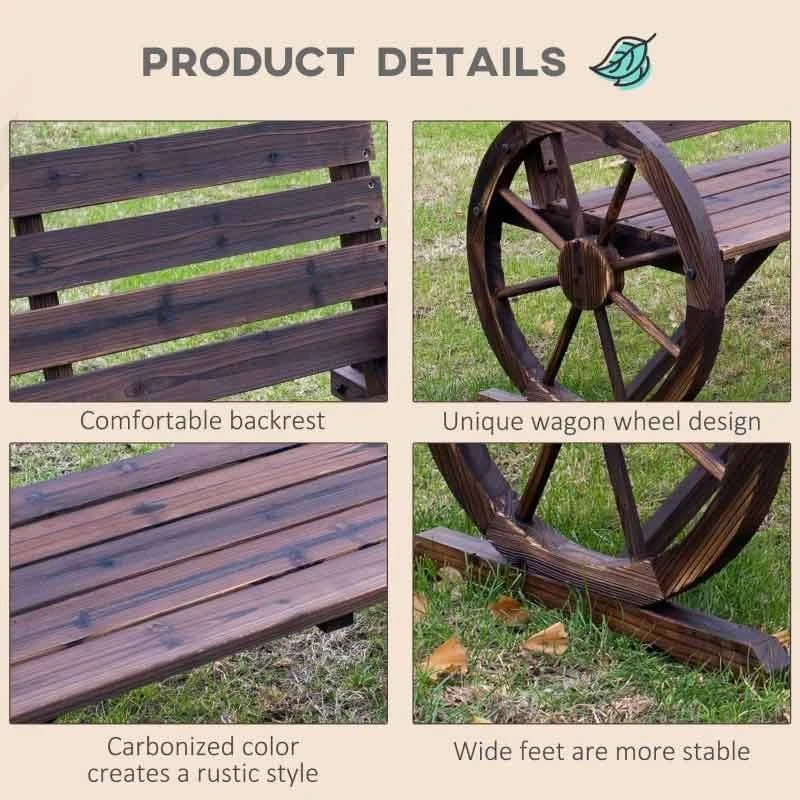 Outsunny Wooden Wagon Wheel 2-seater Garden Bench - Brown - 84B-183 5 Outsunny Wooden Wagon Wheel 2-seater Garden Bench - Brown - 84B-183 - Image 5