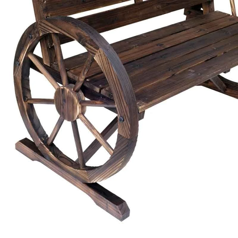 Outsunny Wooden Wagon Wheel 2-seater Garden Bench - Brown - 84B-183 9 Outsunny Wooden Wagon Wheel 2-seater Garden Bench - Brown - 84B-183 - Image 9