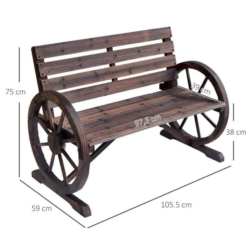 Outsunny Wooden Wagon Wheel 2-seater Garden Bench - Brown - 84B-183 3 Outsunny Wooden Wagon Wheel 2-seater Garden Bench - Brown - 84B-183 - Image 3