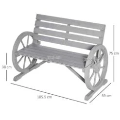Outsunny Wooden Wagon Wheel 2 Seater Garden Bench-Grey-84B-183CG -OUTSUNNY Sales Shop o u outsunny 84b 183cg dimensions
