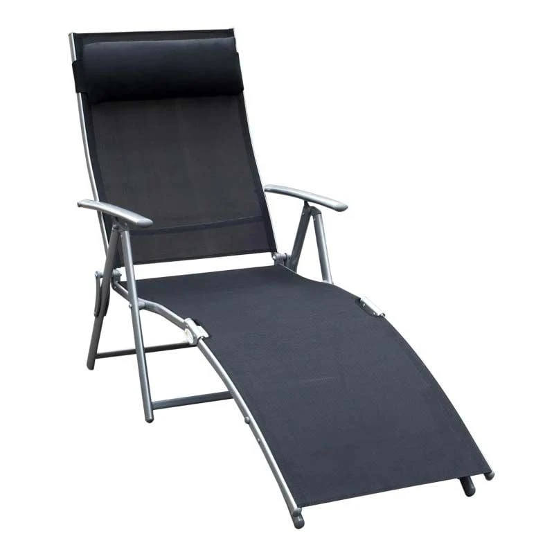 Outsunny Reclining Sun Lounger With Pillow - Black - 84B-184BK 2 Outsunny Reclining Sun Lounger With Pillow - Black - 84B-184BK - Image 2