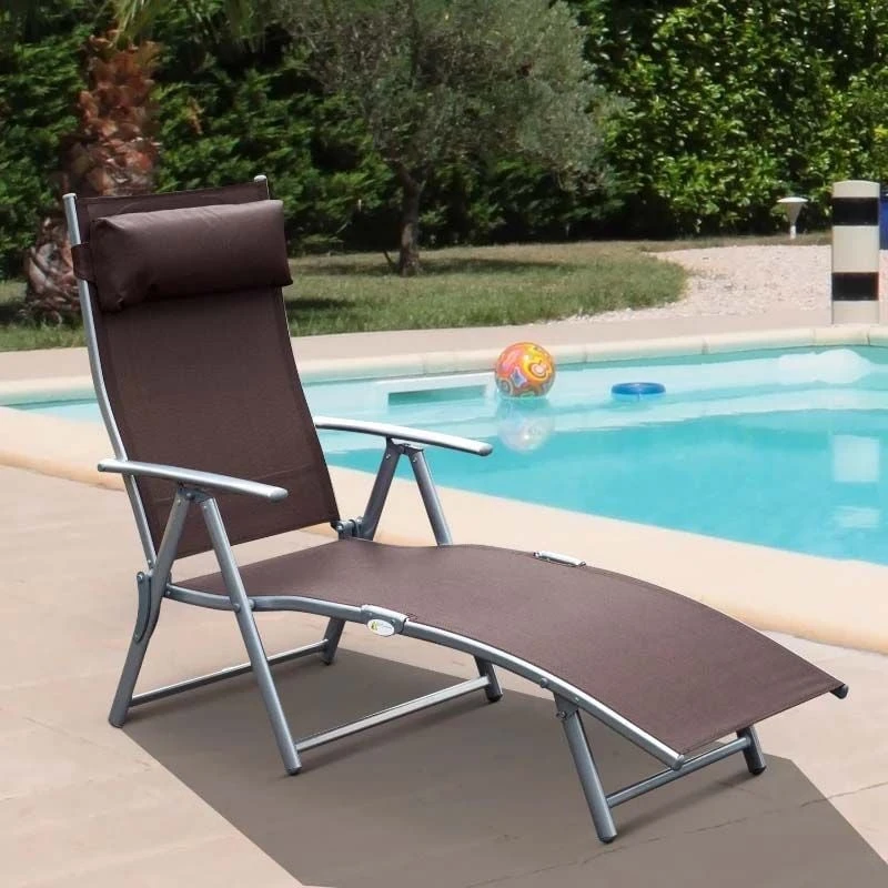 Outsunny Reclining Sun Lounger With Pillow - Brown - 84B-184BN 1 Outsunny Reclining Sun Lounger With Pillow - Brown - 84B-184BN