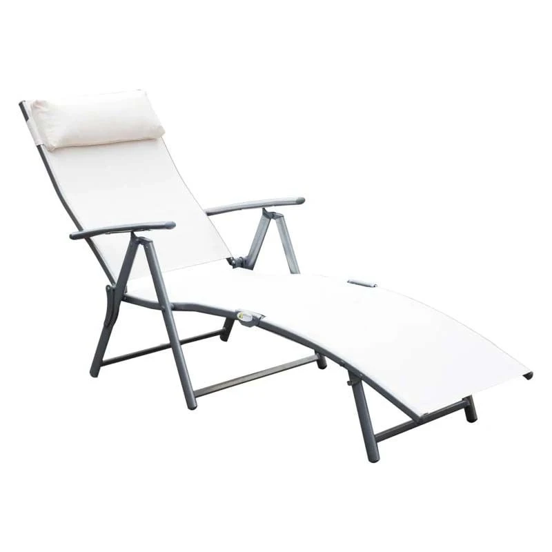Outsunny Reclining Sun Lounger With Pillow - White - 84B-184CW 2 Outsunny Reclining Sun Lounger With Pillow - White - 84B-184CW - Image 2