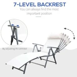 Outsunny Reclining Sun Lounger With Pillow - White - 84B-184CW 12 Outsunny Reclining Sun Lounger With Pillow - White - 84B-184CW -OUTSUNNY Sales Shop o u outsunny 84b 184cw 2