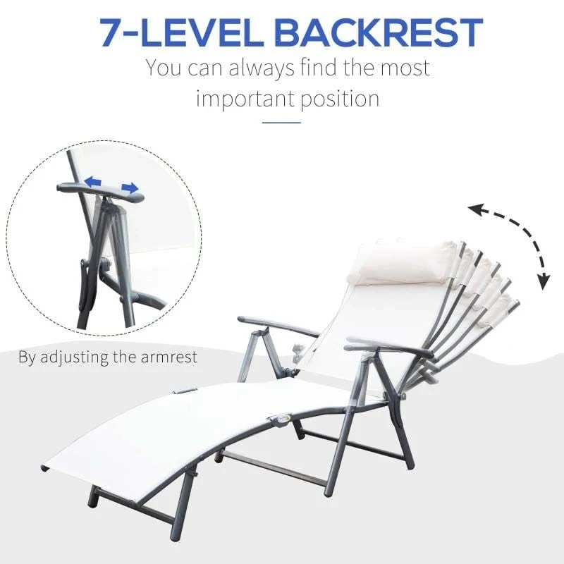 Outsunny Reclining Sun Lounger With Pillow - White - 84B-184CW 4 Outsunny Reclining Sun Lounger With Pillow - White - 84B-184CW - Image 4