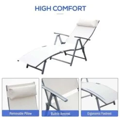 Outsunny Reclining Sun Lounger With Pillow - White - 84B-184CW 13 Outsunny Reclining Sun Lounger With Pillow - White - 84B-184CW -OUTSUNNY Sales Shop o u outsunny 84b 184cw 3
