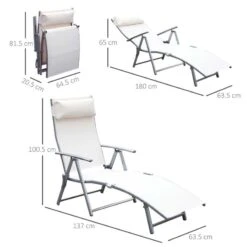 Outsunny Reclining Sun Lounger With Pillow - White - 84B-184CW 11 Outsunny Reclining Sun Lounger With Pillow - White - 84B-184CW -OUTSUNNY Sales Shop o u outsunny 84b 184cw dimensions