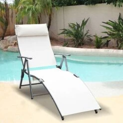 Outsunny Reclining Sun Lounger With Pillow - White - 84B-184CW 17 Outsunny Reclining Sun Lounger With Pillow - White - 84B-184CW -OUTSUNNY Sales Shop o u outsunny 84b 184cw lifestyle