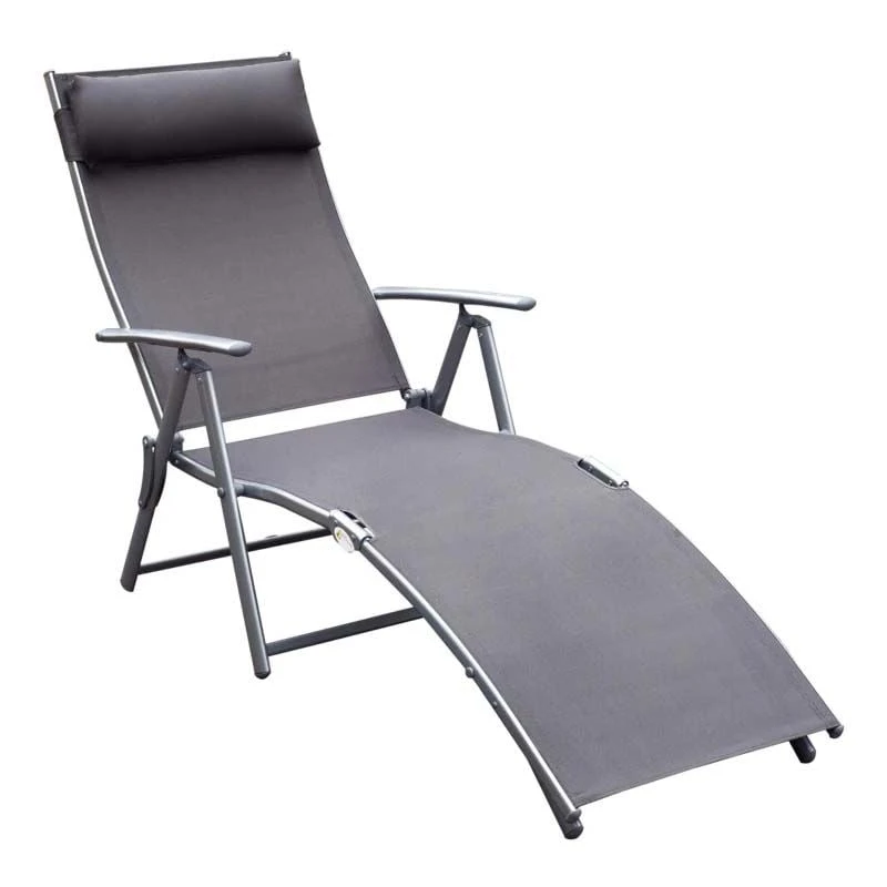 Outsunny Reclining Sun Lounger With Pillow - Grey - 84B-184GY 2 Outsunny Reclining Sun Lounger With Pillow - Grey - 84B-184GY - Image 2