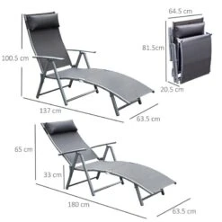 Outsunny Reclining Sun Lounger With Pillow - Grey - 84B-184GY 12 Outsunny Reclining Sun Lounger With Pillow - Grey - 84B-184GY -OUTSUNNY Sales Shop o u outsunny 84b 184gy dimensions