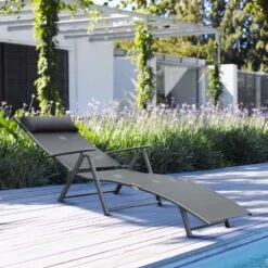 Outsunny Reclining Sun Lounger With Pillow - Grey - 84B-184GY 19 Outsunny Reclining Sun Lounger With Pillow - Grey - 84B-184GY -OUTSUNNY Sales Shop o u outsunny 84b 184gy lifestyle