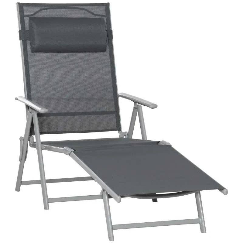 Outsunny Reclining Sun Lounger With Pillow - Grey - 84B-184V02CG 2 Outsunny Reclining Sun Lounger With Pillow - Grey - 84B-184V02CG - Image 2