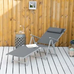Outsunny Reclining Sun Lounger With Pillow - Grey - 84B-184V02CG 17 Outsunny Reclining Sun Lounger With Pillow - Grey - 84B-184V02CG -OUTSUNNY Sales Shop o u outsunny 84b 184v02cg lifestyle