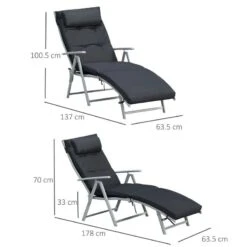 Outsunny Reclining Sun Lounger With Cushion - Black - 84B-184V70BK -OUTSUNNY Sales Shop o u outsunny 84b 184v70bk dimensions