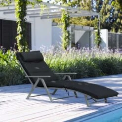 Outsunny Reclining Sun Lounger With Cushion - Black - 84B-184V70BK -OUTSUNNY Sales Shop o u outsunny 84b 184v70bk lifestyle
