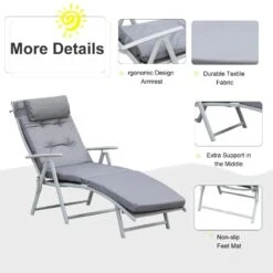 Outsunny Reclining Sun Lounger With Cushion - Grey - 84B-184V70GY -OUTSUNNY Sales Shop o u outsunny 84b 184v70gy 2