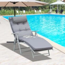 Outsunny Reclining Sun Lounger With Cushion - Grey - 84B-184V70GY