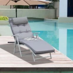 Outsunny Reclining Sun Lounger With Cushion - Grey - 84B-184V70GY -OUTSUNNY Sales Shop o u outsunny 84b 184v70gy lifestyle