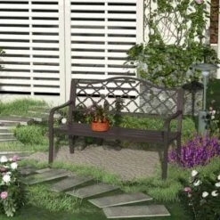 Outsunny 2-Seater Cast Iron Garden Bench - Black - 84B-186 -OUTSUNNY Sales Shop o u outsunny 84b 186 lifestyle