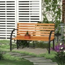 Outsunny Garden Bench 1220x600x800mm - Steel/Wood - 84B-188