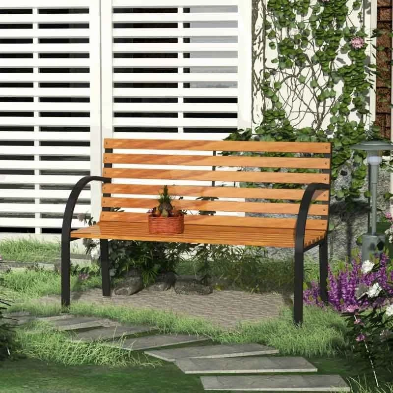 Outsunny Garden Bench 1220x600x800mm - Steel/Wood - 84B-188 1 Outsunny Garden Bench 1220x600x800mm - Steel/Wood - 84B-188