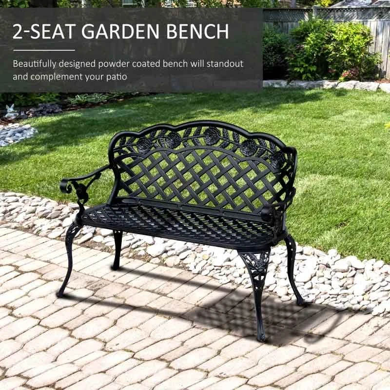 Outsunny Cast Aluminium Garden Bench - Black - 84B - 189 4 Outsunny Cast Aluminium Garden Bench - Black - 84B - 189 - Image 4