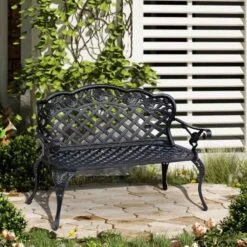 Outsunny Cast Aluminium Garden Bench - Black - 84B - 189