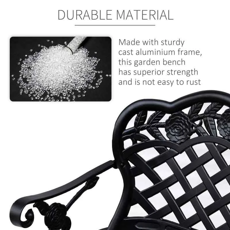 Outsunny Cast Aluminium Garden Bench - Black - 84B - 189 7 Outsunny Cast Aluminium Garden Bench - Black - 84B - 189 - Image 7